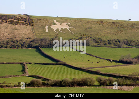 Die Osmington White Horse wiederhergestellt, geformt in der Kreide Weymouth, Dorset Stockfoto