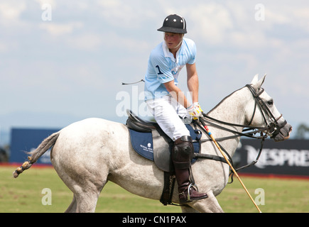 Großbritanniens Prinz Harry beteiligt sich an der Sentabele Polo Benefizspiel bei seinem Besuch in Brasilien im März 2012 Stockfoto