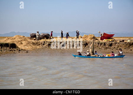 Kaladan Fluss von Sittwe, Mrauk U, Rakhine-Staat, Birma (Myanmar) Stockfoto