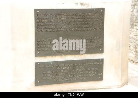 Denkmal für die grüne Howards in Erinnerung an die Kämpfe am D-Day in der Normandie und Atn Hollis Victoria Kreuz Sieger Crepon Stockfoto