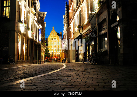 Belgien, Flandern, Gent, Straße bei Nacht Stockfoto