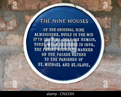 Gedenktafel an die Armenhäuser in Chester Cheshire UK Stockfoto