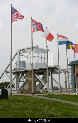 Die neue Drehbrücke über die Orne Kanal-Szene von der Landung britischer Segler am D-Day 6. Juni 1944 in der Normandie Stockfoto