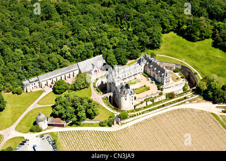 Frankreich, Maine et Loire, Breze, den trockenen Graben des Schlosses sind die tiefste in Europa (18 Meter) (Luftbild) Stockfoto