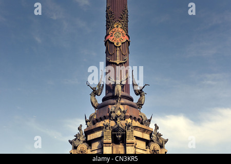 Fragment des berühmten Denkmal für Christopher Columbus am unteren Ende der La Rambla, Barcelona, Spanien Stockfoto