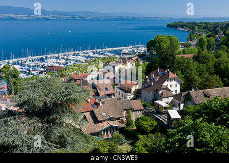 Frankreich, Haute Savoie, Chablais, Thonon-Les-Bains, die Seilbahn und den Genfersee Stockfoto