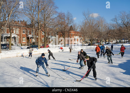 Kanada, Provinz Quebec, Montreal, eine Leidenschaft für Eishockey, kostenlose Outdoor-Eisbahn in der Nähe von Outremont Stockfoto