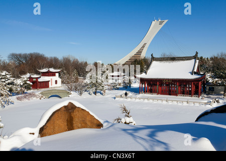 Kanada, Provinz Quebec, Montreal, der Botanische Garten in den Schnee, der chinesische Garten und Pagode Stockfoto