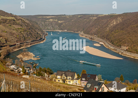 Ansicht der UNESCO aufgeführt Rheinschlucht von oben Oberwesel, Rheinland-Pfalz, Deutschland. Stockfoto