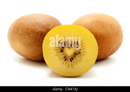 Gold Kiwis auf weißem Hintergrund Stockfoto