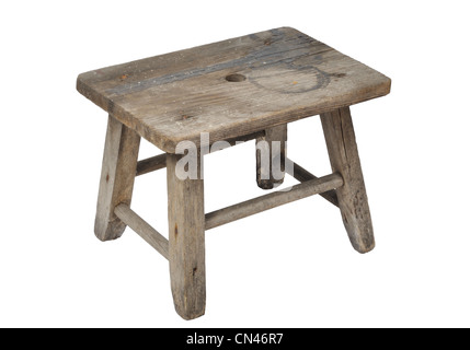 Alten Holzstuhl isoliert auf weißem Hintergrund Stockfoto