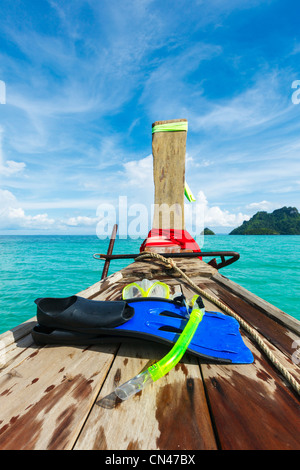 Schnorchel Set auf Boot, Meer, Insel. Thailand Stockfoto