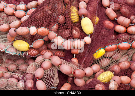 Algerien, Tipaza Wilaya, Fischerhafen, Fischernetze und schwimmenden Korken Stockfoto
