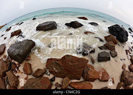 Fish eye Blick auf Bai Nhat Strand Con Dao Insel, Vietnam, Vietnam Stockfoto