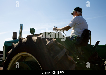 Senior Bauer treibende Traktor Stockfoto