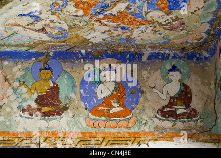 Indien, Jammu und Kashmir, Ladakh Region, Ausläufern des Himalaya, Buddha Malerei innen Hemis buddhistisches Kloster Stockfoto