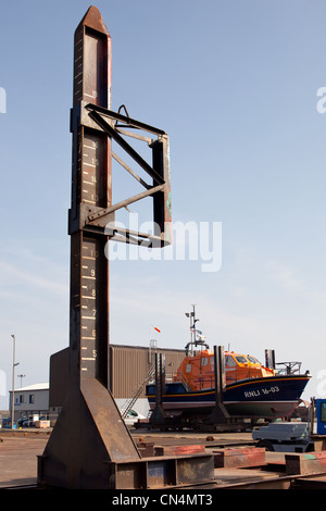 Peterhead Rettungsboot, auf Rampen zu Fraserburgh Reparaturwerften Stockfoto