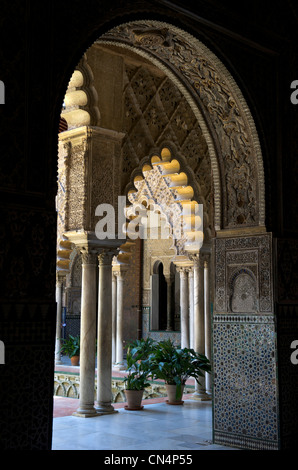 Spanien, Andalusien, Sevilla, Real Alcazar aufgeführt als Weltkulturerbe der UNESCO, Patio de Las Huasaco Stockfoto