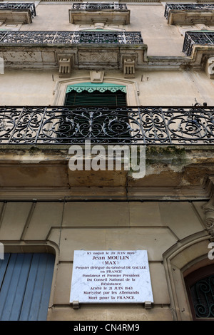 Frankreich, Herault, Beziers, Bezirk des Champ de Mars, Jean Moulin Geburtsort auf der Place du 14 Juillet (14. Juli Stockfoto