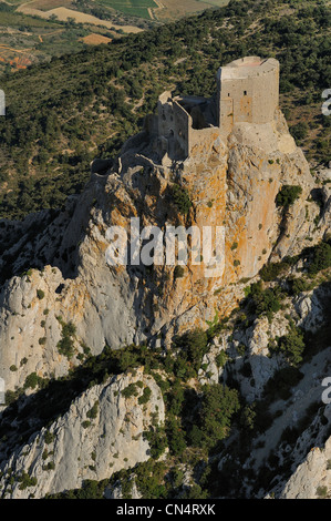 Frankreich, Aude, Katharer Burg Queribus (Luftbild) Stockfoto