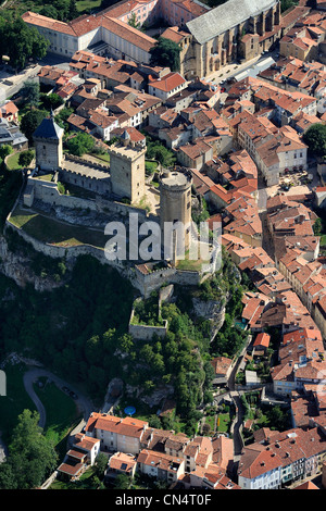 Frankreich, Ariege, Foix, 10. 15. Jahrhunderte Burg (Luftbild) Stockfoto