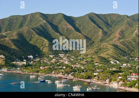 Columbia, Magdalena Abteilung, Taganga, typisches Fischerdorf an der Karibikküste Stockfoto