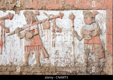 Peru, Provinz La Libertad, Nordküste, Huaca De La Luna, Moche Zivilisation IV-achten Jahrhundert Pyramide Hosting-Polychrom Stockfoto