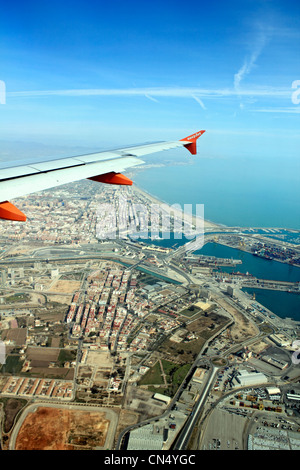 Blick vom Flugzeug von Valencia Spanien Europa. Stockfoto