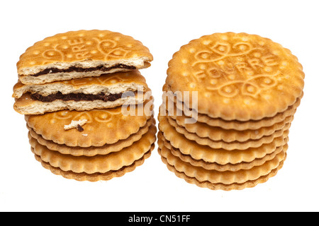 Haufen von Oatland Kakao Creme Sandwich Kekse Stockfoto