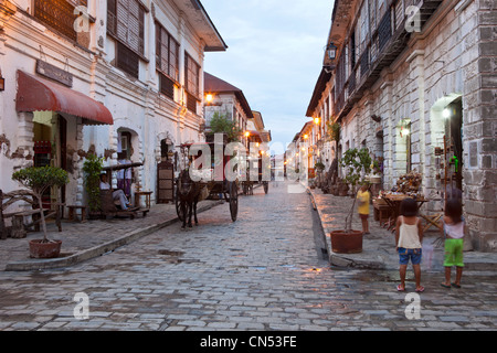 Philippinen, Insel Luzon, Ilocos Sur, Vigan, Weltkulturerbe der UNESCO, Mestizen historisches Viertel, kolonialen und Stockfoto