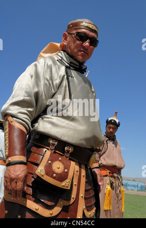 Ulan Bator, Mongolei, nationalen Volksfest zu Ehren des Dschingis Khan, Ringen, Bogenschießen und Pferderennen, Nadaam Day geplant Stockfoto