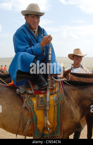 Ulan Bator, Mongolei, nationalen Volksfest zu Ehren des Dschingis Khan, Ringen, Bogenschießen und Pferderennen, Nadaam Day geplant Stockfoto