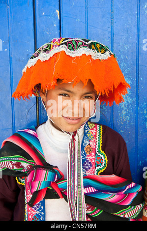 Peru, Cuzco Provinz, Heilige Tal der Inkas, Pisac, fest der Virgen del Carmen, einem jungen Quechua-Indianer Stockfoto