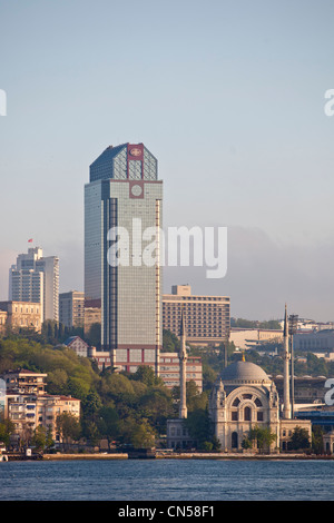 Türkei, Istanbul, der westlichen Seite des Bosporus, Dolmabahce Moschee und das Ritz Carlton hotel Stockfoto