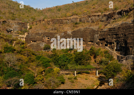 Indien, Maharashtra Zustand, Ajanta, Höhlen von Ajanta als Weltkulturerbe der UNESCO, Anzeigen auf der Website aufgeführt Stockfoto