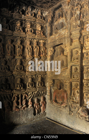Indien, Maharashtra Zustand, Ajanta, Höhlen von Ajanta als Weltkulturerbe der UNESCO, Höhle N ° 7, Vihara aufgeführt Stockfoto