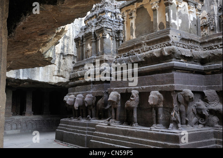 Indien, Maharashtra Zustand, Ellora, Höhlen von Ellora als Weltkulturerbe der UNESCO, Kailasha Tempel, 8. Jahrhundert cave 16 aufgeführt Stockfoto