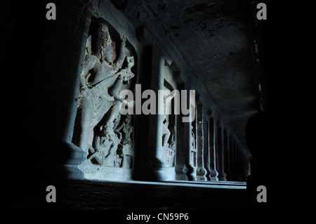 Indien, Maharashtra Zustand, Ellora, Höhlen von Ellora als Weltkulturerbe der UNESCO, Kailasha Tempel, 8. Jahrhundert cave 16 aufgeführt Stockfoto