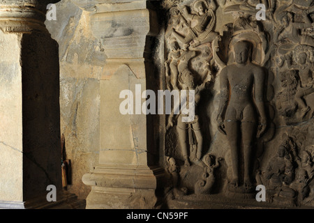 Indien, Maharashtra Zustand, Ellora, Höhlen von Ellora als Weltkulturerbe der UNESCO, Höhle 32, Jain, 11.-12. Jahrhundert aufgeführt Stockfoto