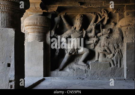 Indien, Maharashtra Zustand, Ellora, Höhlen von Ellora als Weltkulturerbe der UNESCO, Höhle N ° 29, 8. Jahrhundert aufgeführt Stockfoto