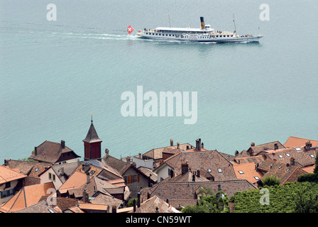 Schweiz, Kanton Waadt, Lavaux Weinbergterrassen des Weltkulturerbes der UNESCO, reicht es von Montreux nach Lausanne 32km Stockfoto