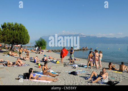 Schweiz, Kanton Waadt, Lausanne Vidy Strand am Ufer des Genfer Sees Stockfoto