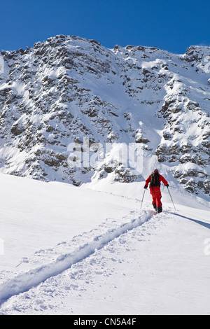 Frankreich, Savoyen, Massif De La Vanoise, La Tarentaise Tal 3 Vallees Skigebiet, Meribel, Off-Piste Skifahren auf dem Gletscher du Stockfoto