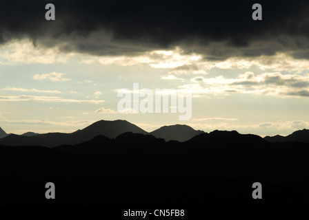 Island, Sudurland Region, Skaftafell-Nationalpark, vulkanische Region Lakagigar, Sonnenuntergang Stockfoto