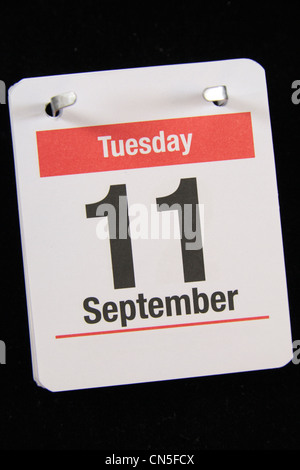 Kleinen Kalender Seite zeigt Dienstag 11. September, das Datum der Al-Qaida-Angriff auf die Vereinigten Staaten. Stockfoto