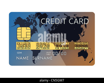 Generische Kreditkarte mit Zahlenschloss als Identifikationsnummer, isoliert auf weiss Stockfoto