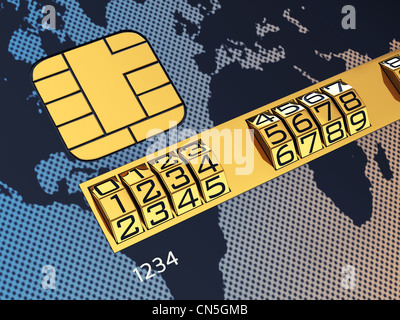 Generische Kreditkarte mit Zahlenschloss als Identifikationsnummer Stockfoto