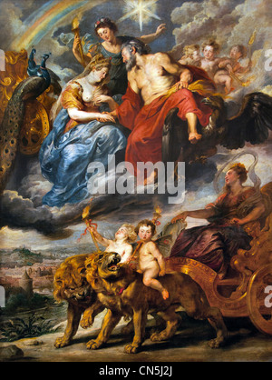 Die Begegnung von Marie de Medici und Henry IV in Lyon - Die Marie de Medici-Zyklus von Peter Paul Rubens (mythologische römischen Göttern Juno und Jupiter. ) Stockfoto