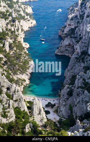 Frankreich, Bouches du Rhone, Marseille, Strand von der Calanque d ' en Vau vom Belvedere Stockfoto