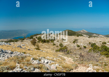 Blick vom Mount von Saint Elias in Richtung Nort West Halbinsel Peljesac, Kroatien Stockfoto